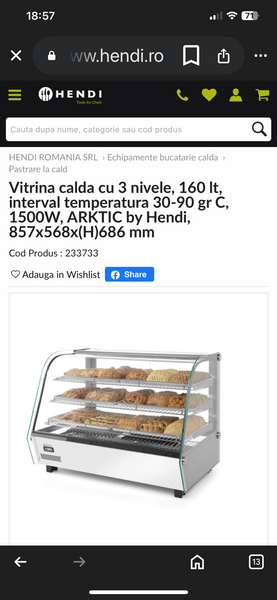 Vitrina Calda Hendi 160 l.
